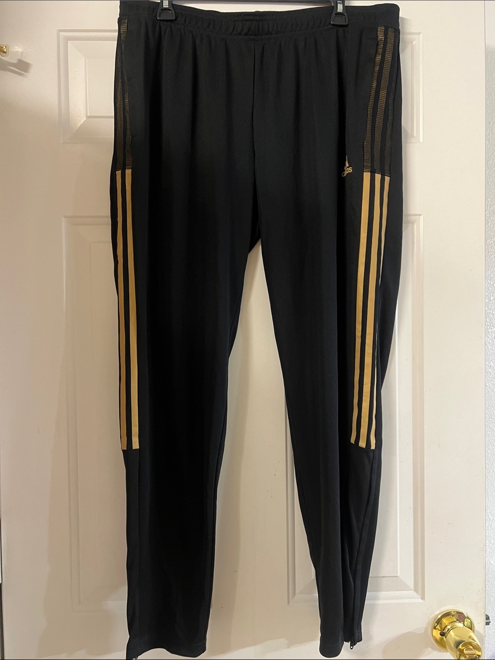 NWT adidas Black Track Pants with Gold Stripes and Logo